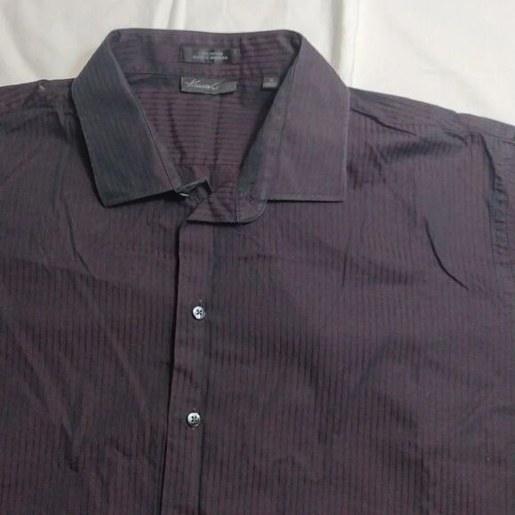 Kenneth Cole Purple Textured Black Striped Button Up Dress Shirt Size 18 - Picture 5 of 12